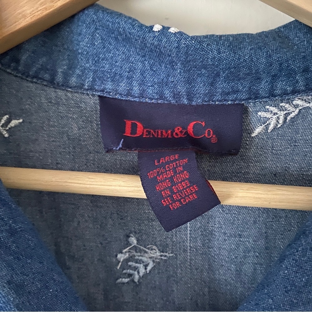 Denim & Co. Floral Embroidered Button-Front Denim Jumper Dress with Pockets - Picture 8 of 10